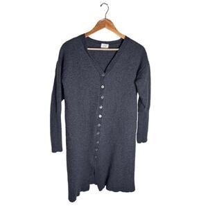 Wilifred Long Cardigan Size Large Merino Wool Dusky Blue Long Sleeves Buttons